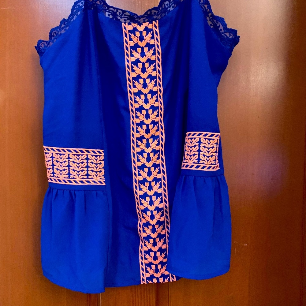 Blue lace with coral detail tank